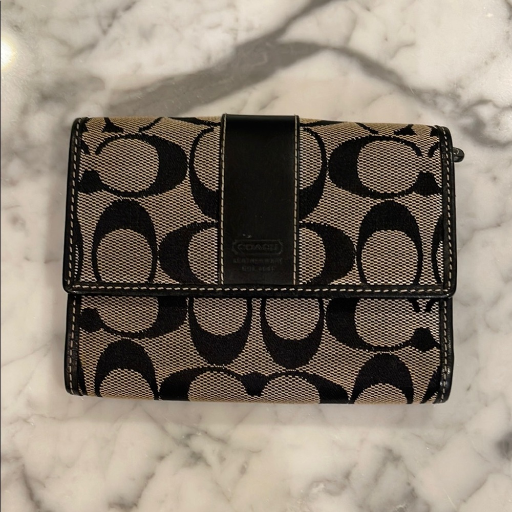 Coach Black and Beige Signature Wallet